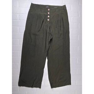 Loft Dark Green High Waist Cropped Wideleg Pants Size 8